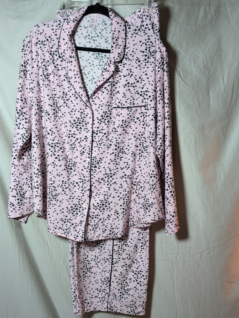 Victoria's Secret Pink Heart-Print Button-Up Pajama Set Quiet Luxury Cozy Wear